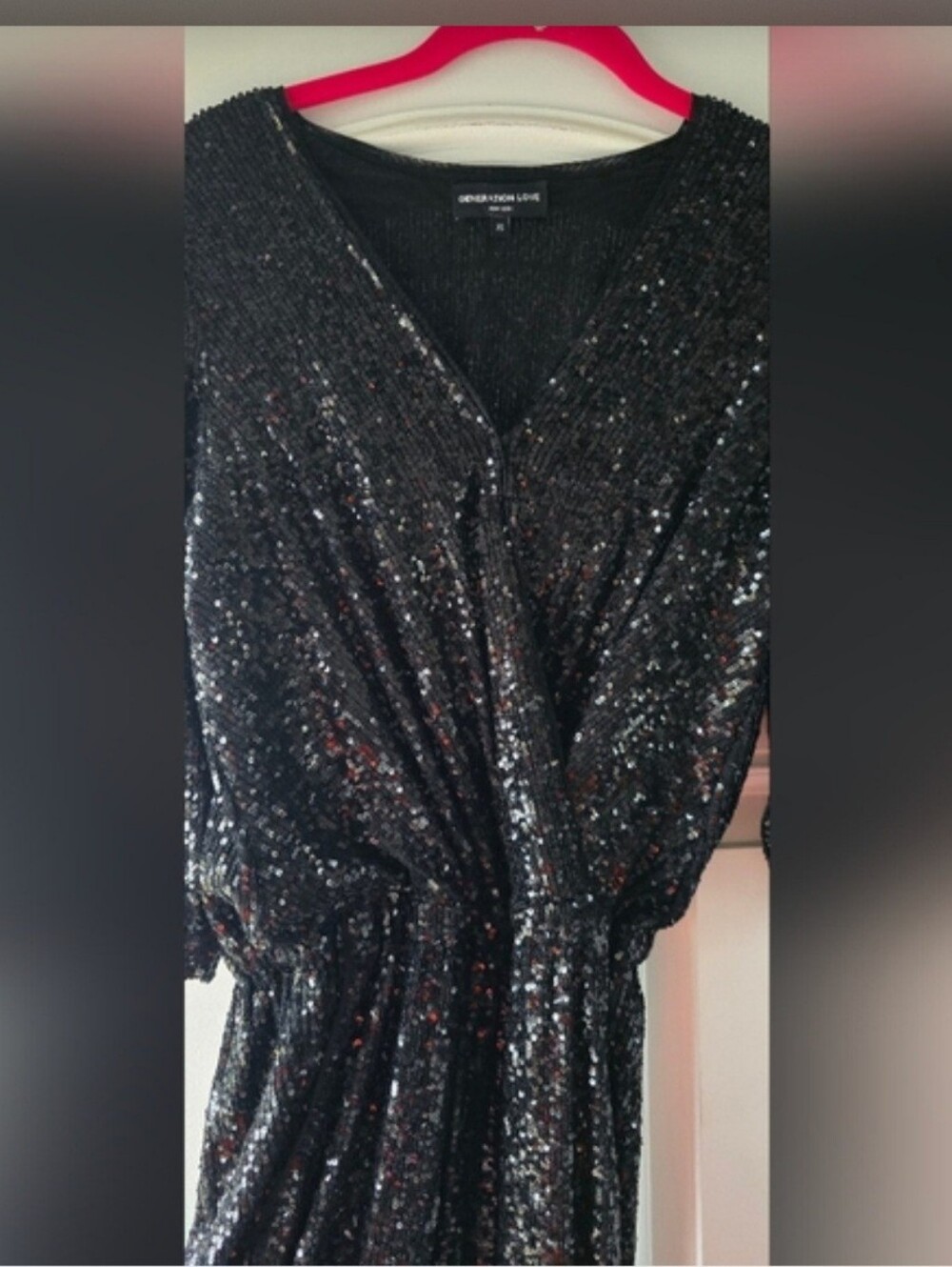 Generation Love Sequin Jumpsuit Black XS Faux Wrap V-Neck Holiday Party NYE Glam - Picture 10 of 16